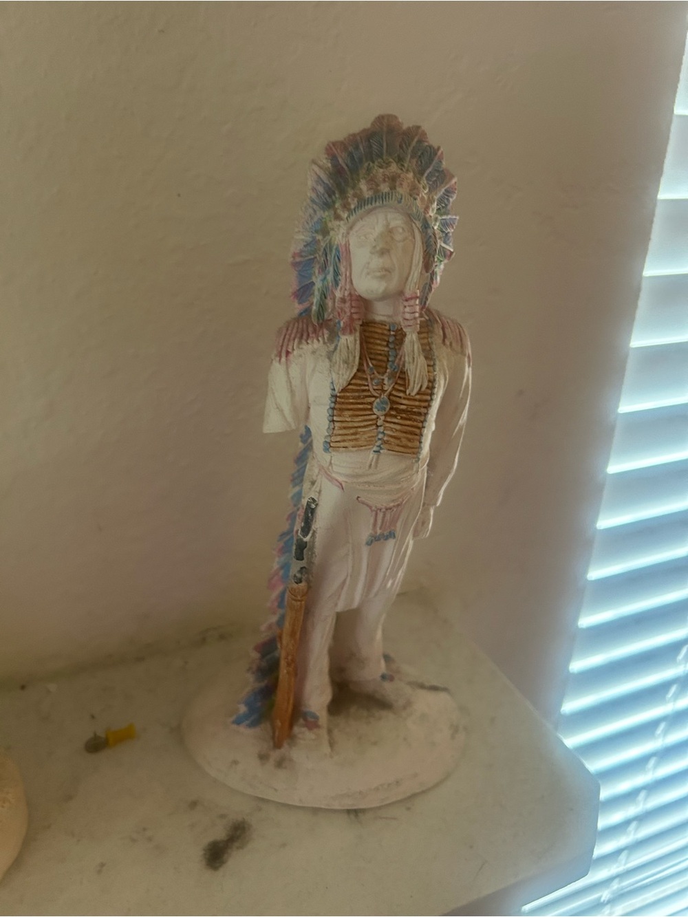 Decorative Ceramic Native Chief Statue - White with Multicolor Accents